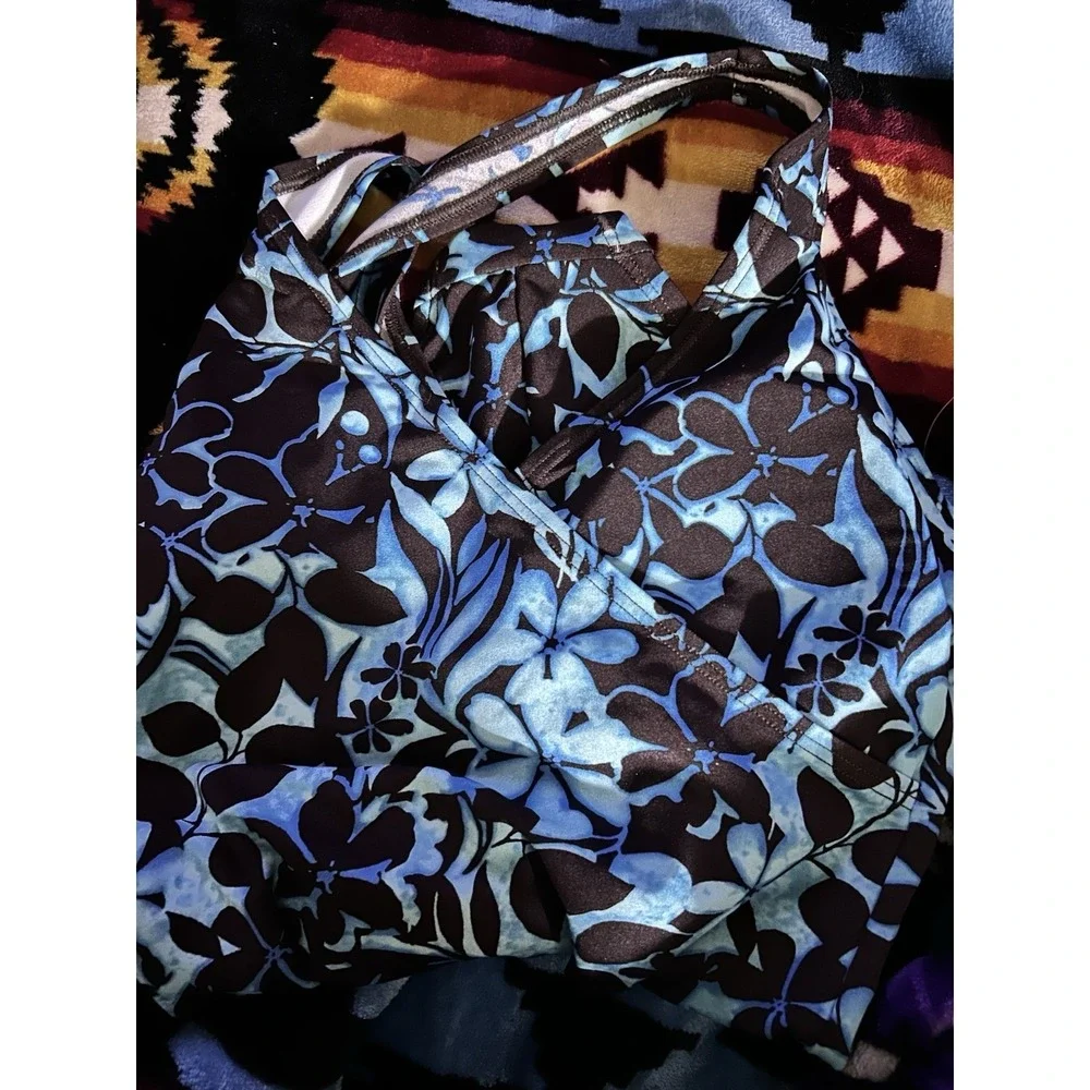 Speedo Womens One Piece Swimsuit Size 6 Blue Brown Floral Halter‎ Keyhole Back